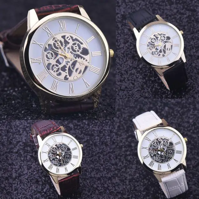 Relogio feminino часы со скелетом женские изысканные Прозрачные наручные с кожаным