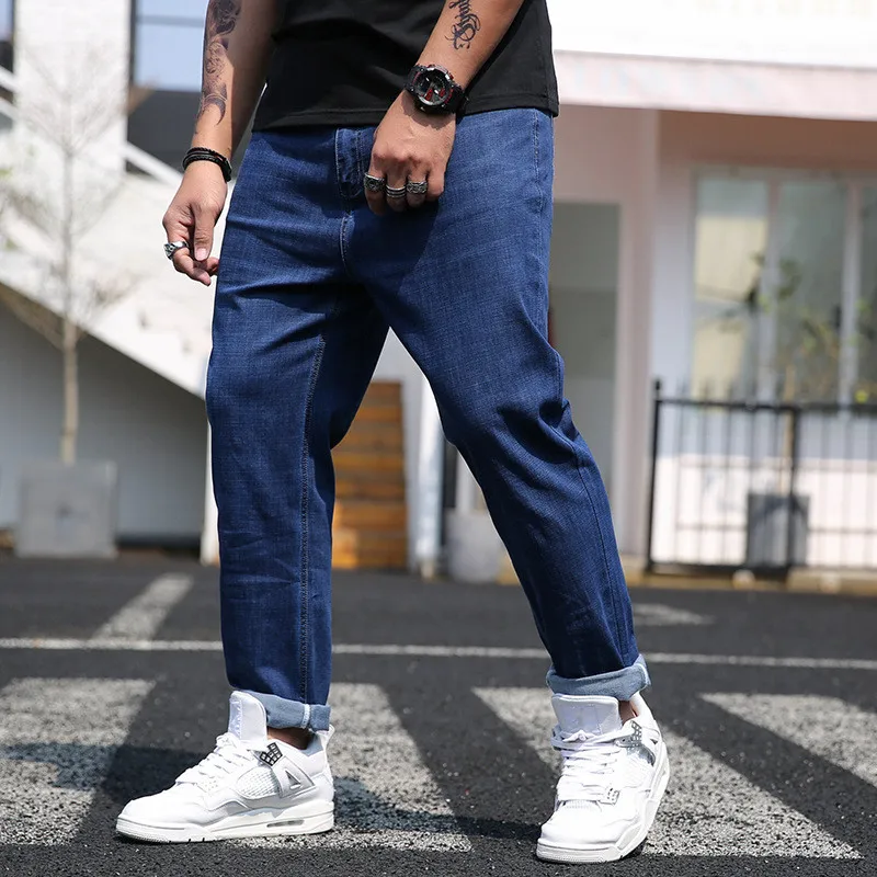 Джинсы мужские 2019 Новые Большие размеры мужские тонкие джинсы свободные удобные деловые повседневные дикие джинсовые брюки темно-синие