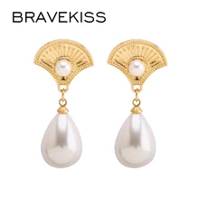 BRAVEKISS трендовые элегантные жемчужные корейские сережки-шпильки 925 пробы серебристый Веер-образные серьги для женщин модные ювелирные изделия BPE1462