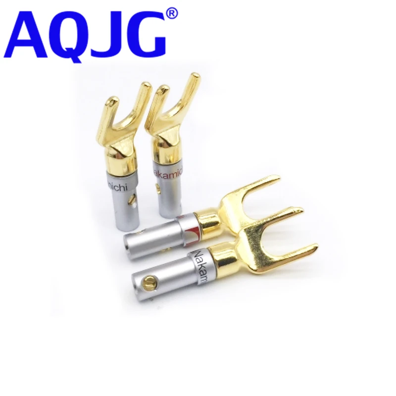 4PCS-Nakamichi-Gold-Plated-copper-Banana-Spade-Plug-Screw-Type-CONNECTOR-for-speaker-cable-AQJG