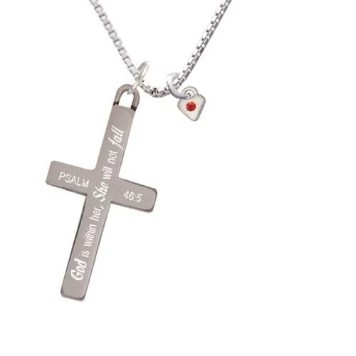 Mini July - Red Crystal Heart - She will not Fall - Cross Necklace (1)