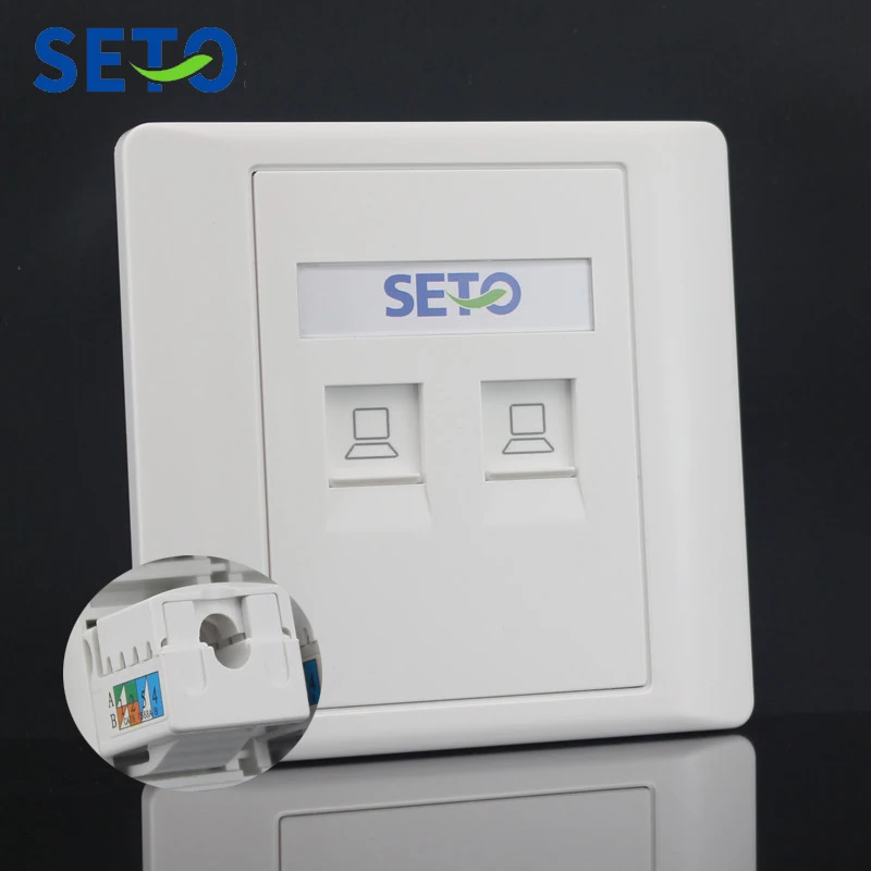 SeTo 86 Type Double Ports Network Lan Gigabit RJ45 Cat6 Wall Plate Socket Keystone Faceplate | Обустройство дома