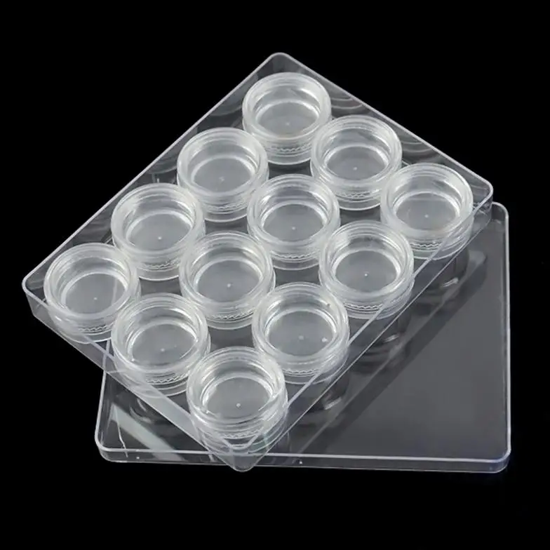 

12pcs/set 5ml Nail Art Transparent Empty Pots Bottles Box Container For Rhinestone Bead Gems Empty Nail Polish Bottles M01107