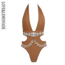 Облегающий костюм с бахромой на плечах и с глубоким вырезом сзади LM0923