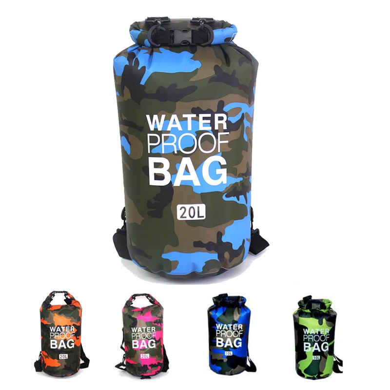Al aire libre impermeable Rafting buceo natación Trekking bolsa seca camuflaje portátil saco PVC plegable almacenamiento río Trekking bolsa