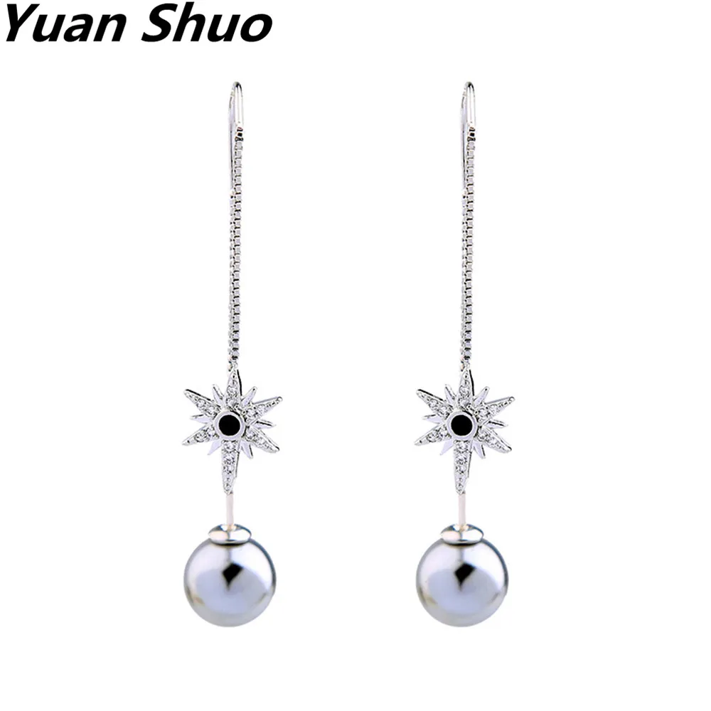 

2017 Korean fashion temperament long ladies earrings star shape metal pearl earrings exquisite simplicity ladies sexy earrings