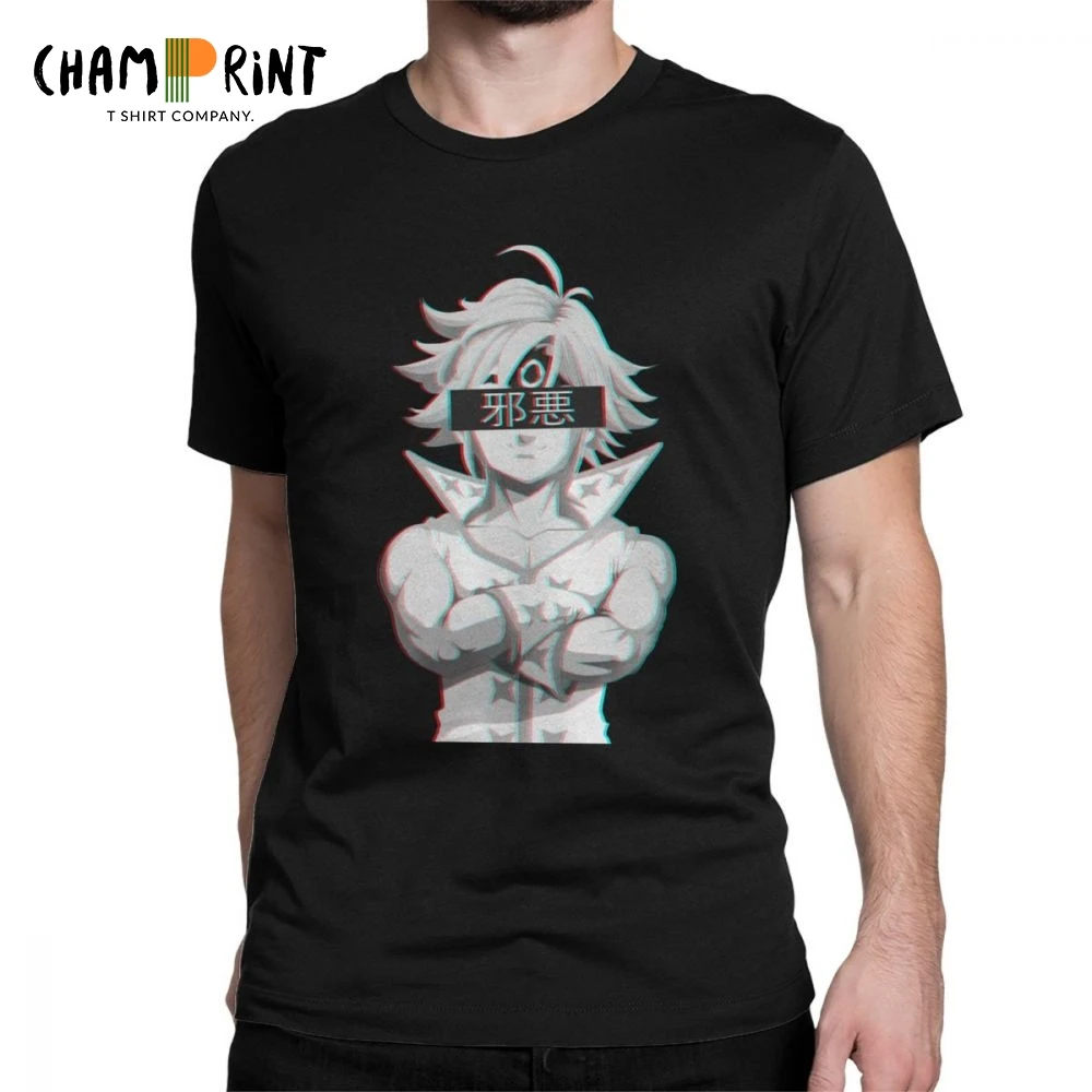 

The Seven Deadly Sins Unique T Shirts Men Meliodas Evil Glitch Short Sleeve Tops Unique Tees Cotton Round Neck T-Shirt