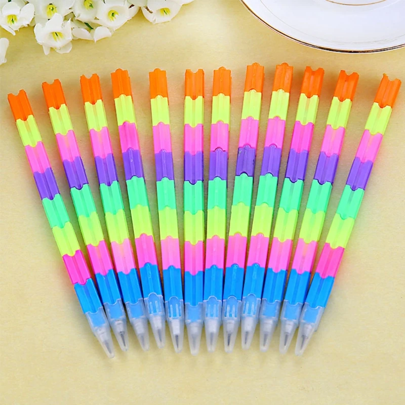 

Creative Rainbow Multifunction Building Block Writing Pen Stacker Swap Pencil office mechanical pencils m15