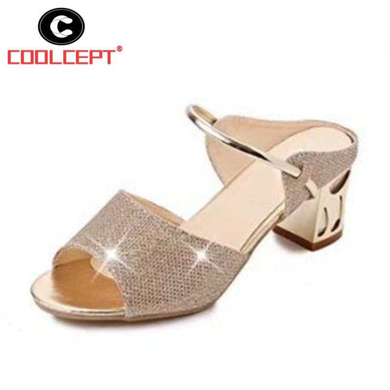 Coolcept/Элегантные женские босоножки на высоком каблуке Bling открытый носок толстый