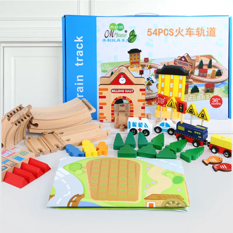 

2019 new Wooden Train Railway Compatible with Wood Trains Wood Tracks Railway with All Brands Trains Birthday Gift For Children