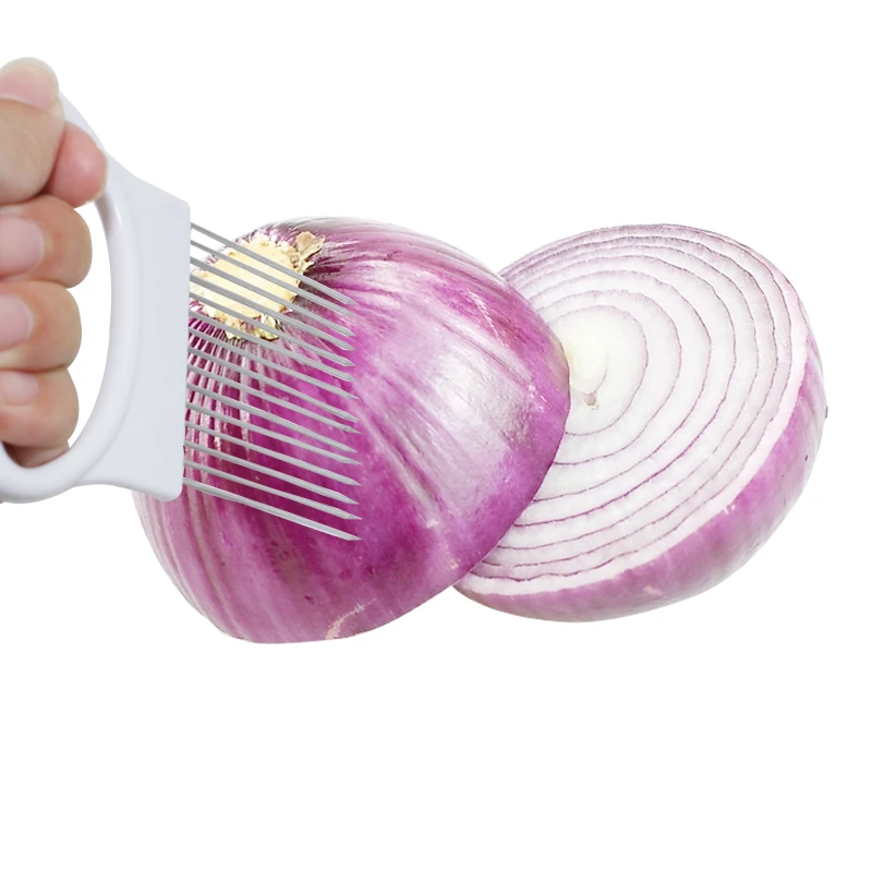 

2018 Stainless steel Kitchen Tools Tomato Onion Vegetable Slicer Help Holder Guide Slicing Cutter Safe Fork For Kitchen 10