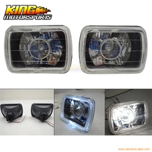 For Universal 7×6 Square Projector White Halo Front Headlight Driving Lamp H4 Bulb USA Domestic Free Shipping