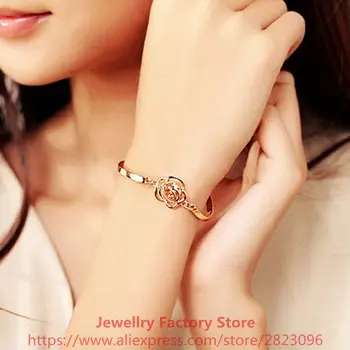 

300pcs/lot camellia crystal bangle elegance lady girl women gold color bracelet bangle wholesale luxury bijoux jewelry