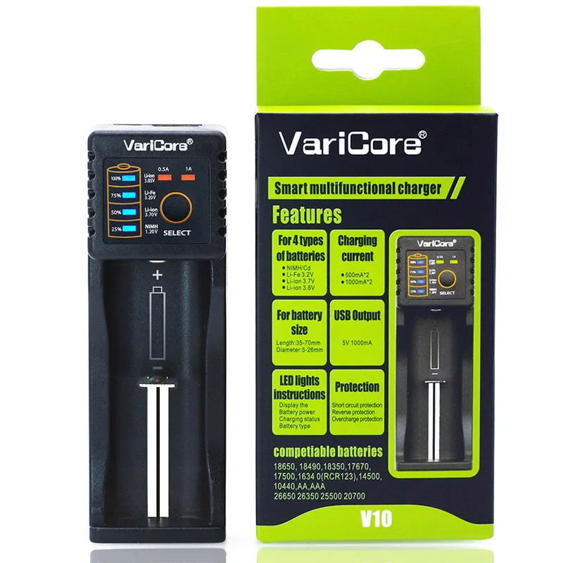 VariCore V10 1,2 V/3 V/3,7 V/4,25 V 18650/26650/18350/16340/18500/зарядное устройство для никель-кадмиевых или никель-металл-элементов питания типа AAA-умное usb-устройство для Зарядное устройство 5V 1A штепсельной вилки