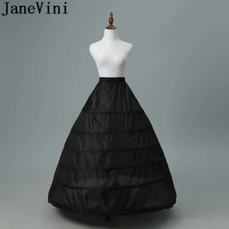 

JaneVini 2019 Big Petticoat 6 Hoops Ball Gown Black Crinoline Petticoat White Women Wedding Dress Underskirts Bride Underwear