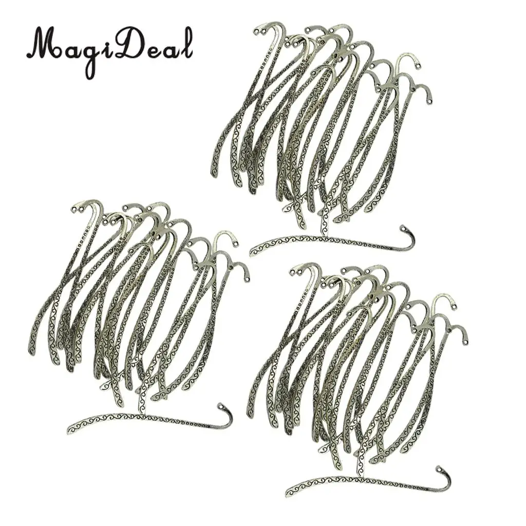 

60 Pieces Tibetan Metal Beading Line Pattern Bookmarks w/ Hoop DIY Jewelry Making Craft Wedding Party Favor