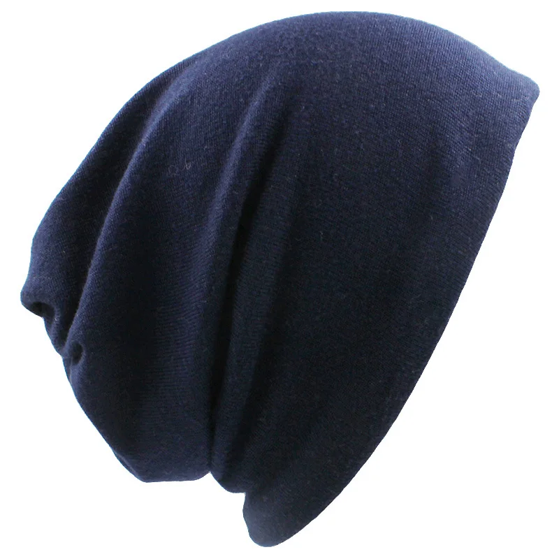 LOVINGSHA Autumn Winter Dual-use Hats For Women Girl Scarf Solid Design Thin Ladies Fashion Feminino Skullies Beanies HT078 - Цвет: Navy Blue