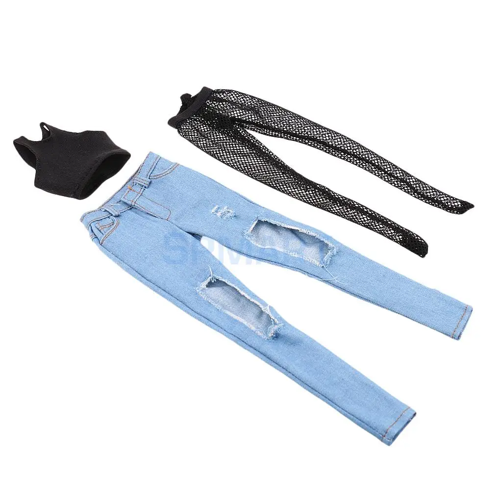 1/6 Scale Female Ripped Jeans Women Pants Clothes Set for 12'' Phicen Kumik Soldier Action Figures Collectible DIY Accessories