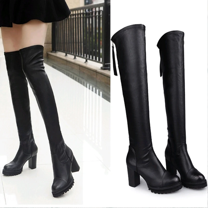 

New Women's Winter boots Sexy Long Tube Thigh High Boots Suede Leather For Plus Women Zipper Boots Lady High Heel Botas Feminina