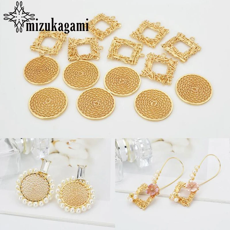 

High Quality Golden Plating Round Square Geometric Charms Connector 10pcs/lot For DIY Drop Earrings Jewelry Making Accessories