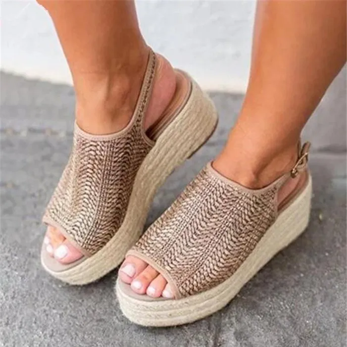 Sandalias Mujer; коллекция года; Летняя обувь; женские босоножки на платформе из пеньки; женская пляжная обувь; босоножки-гладиаторы на танкетке с открытым носком; WSH3335 - Цвет: Хаки