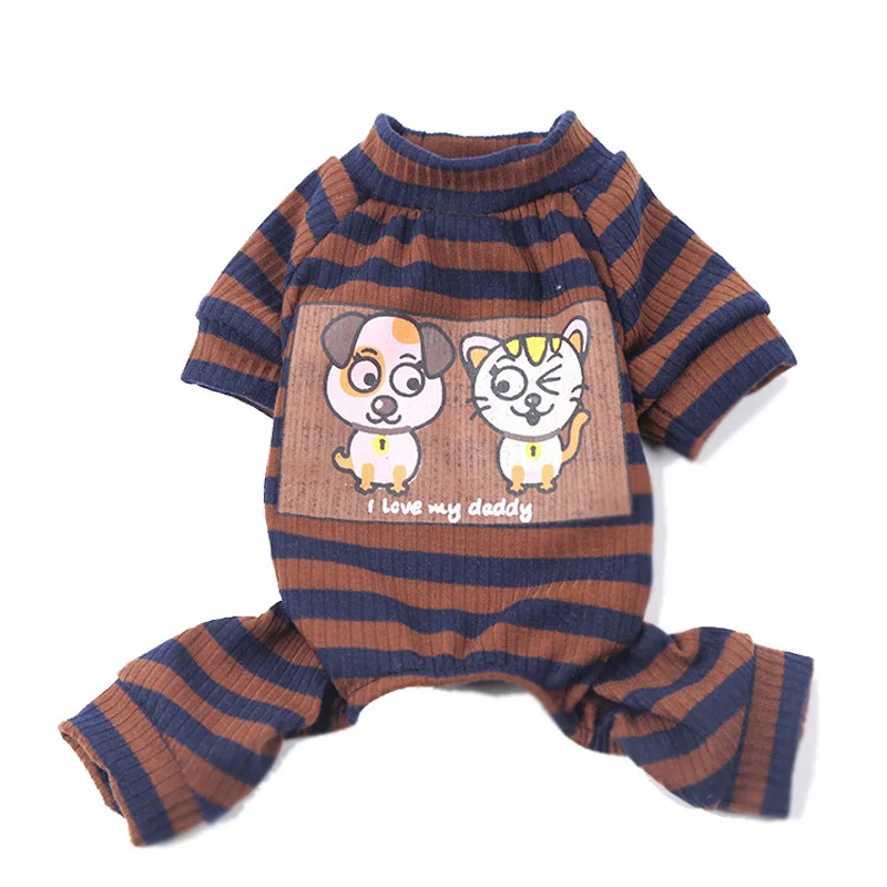 

Cute Cartoon Warm Dog Clothes Stretch Cotton Striped Small Dog Jumpsuits Pajamas Winter Puppy Pets Cat Chihuahua Coat Outfits