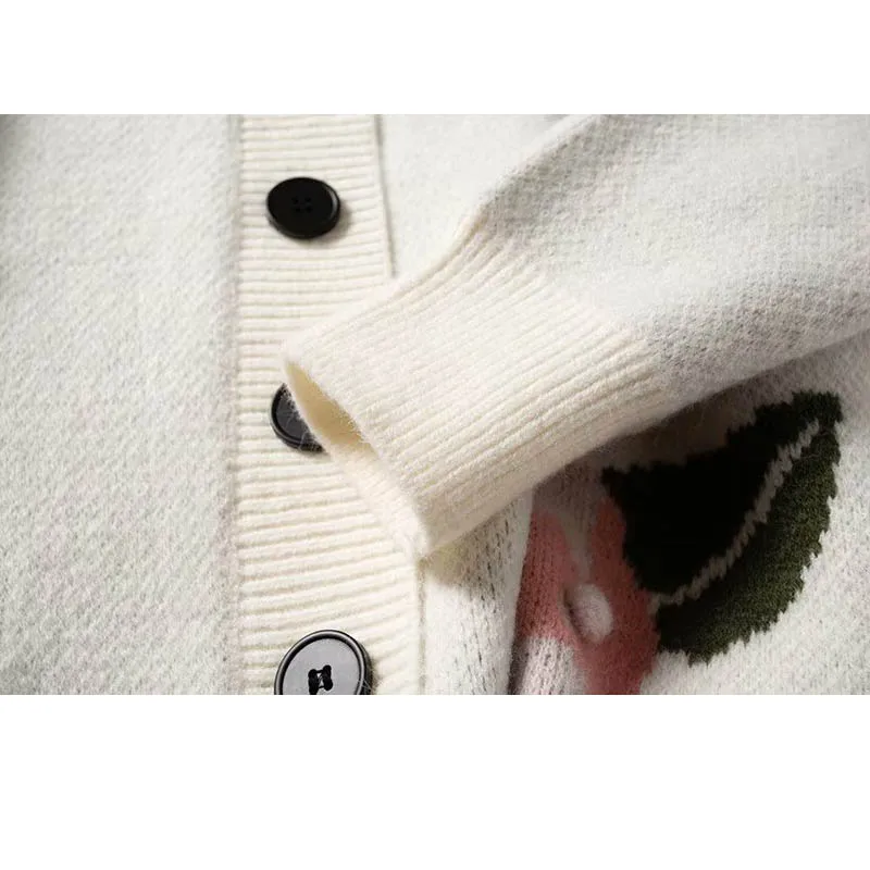 Свободный с принтом длинный рукав однобортный вязаный женский кардиган свитер Осень Модный повседневный v-образный вырез однобортный