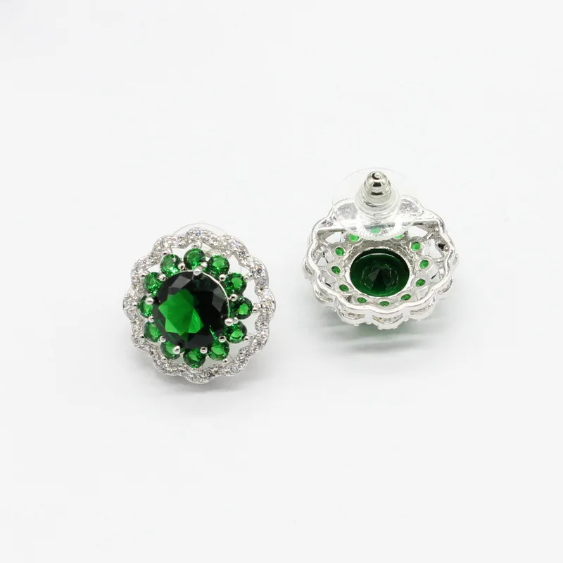 Новое поступление, наборы свадебных ювелирных изделий для женщин с зеленым кристаллом, серебряным цветом, серьги-гвоздики, браслет, кольца, ожерелье, подвеска