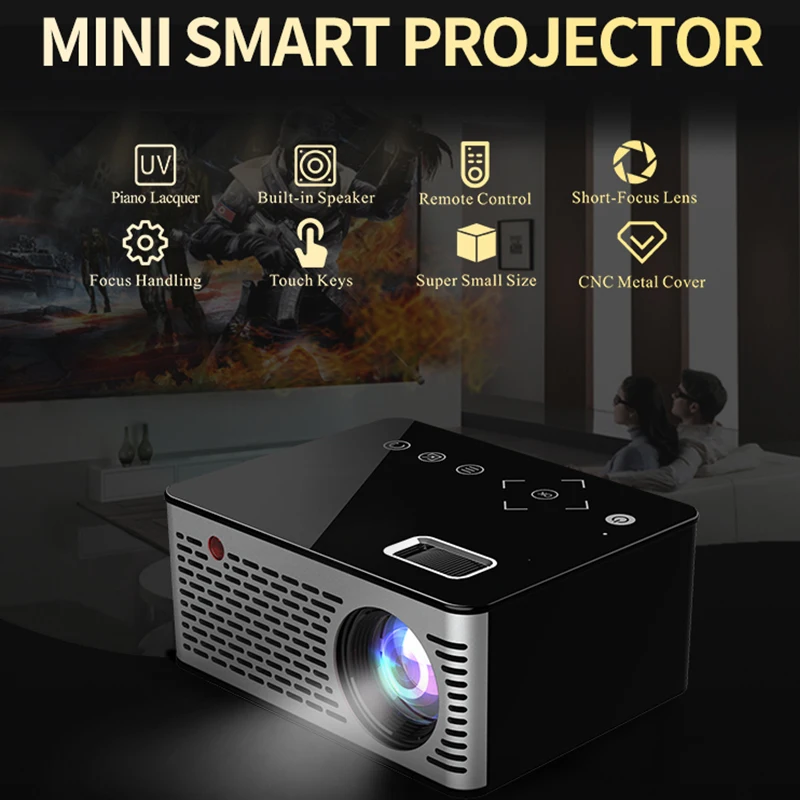 

UNIC T200 LED Mini Projector HD Portable Support AV HDMI USB Touch Sensitive Buttons Home Theater Cinema with Remote Control