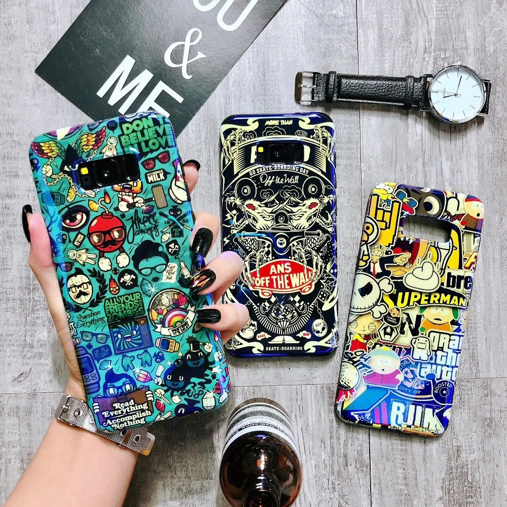 Marca de moda de la serie de cómics de dibujos animados Blu ray IMD caso para Samsung Galaxy S8 S9 más Note8 9 Art suave TPU cubierta Capa Fundas
