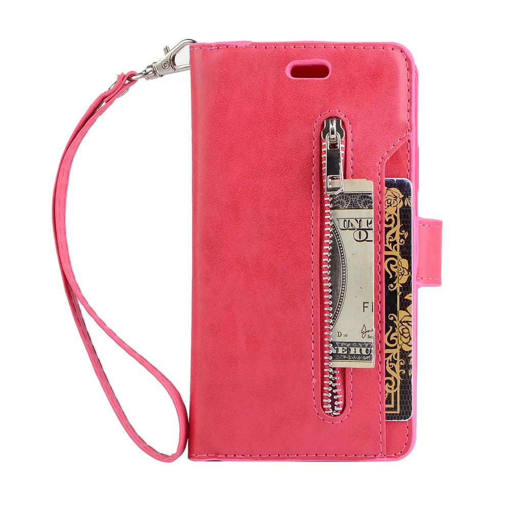 Бумажник с застежкой-молнией 9 карманов для карт Книга чехол в виде ракушки кошелек для samsung Galaxy S6 S7 край S8 S9 A6 плюс J4 J6 J8 Note 8 9 A5 A7 - Цвет: Red