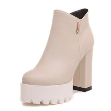 2016 Grande Taille 33-43 Femmes Chaussures D’hiver Chaud Avec Fourrure Cheville bottes Plate-Forme Glissière Latérale Carré Haute Talons Femme Bottes Vente Chaude
