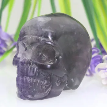 

2.12"BLACK GRAY FLUORITE Handmade Carved Crystal Skull Crystal Realistic Crystal Healing Furnishing Articles Figurine TD84