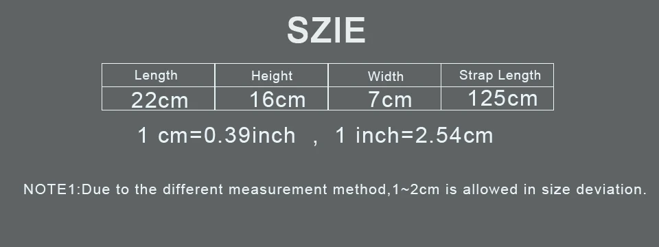 SIZE NOTE