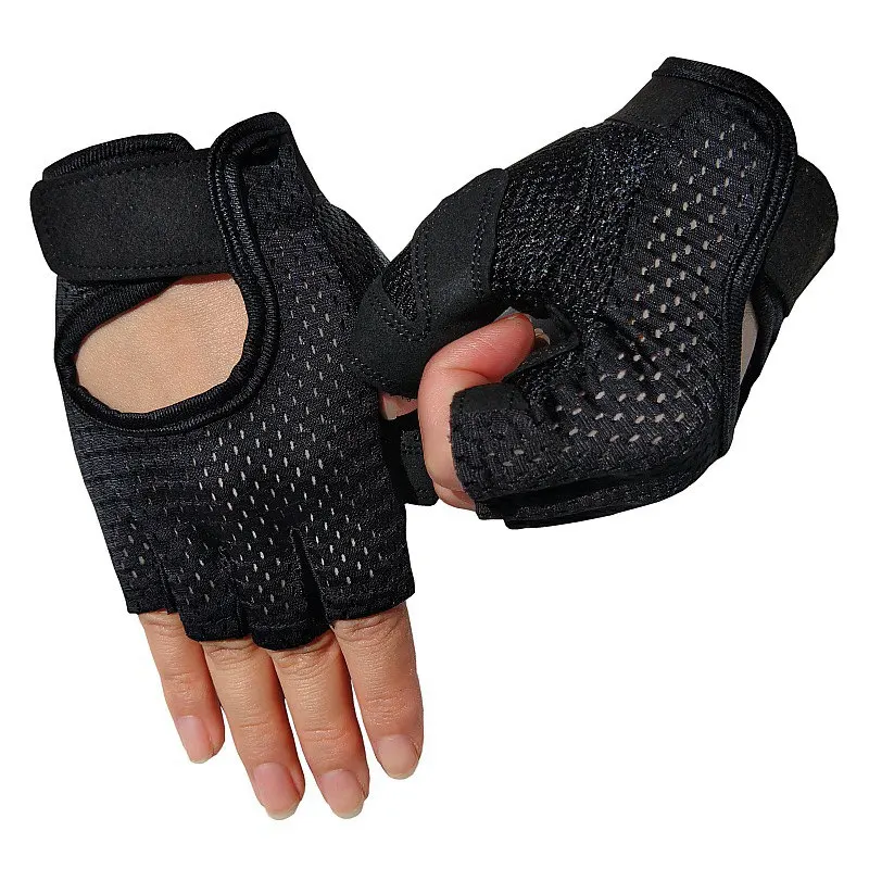 2 шт., профессиональные перчатки для тренажерного зала, фитнеса, силовая атлетика, для женщин и мужчин, для кроссфита, тренировки, бодибилдинга, половина пальцев, защита рук - Цвет: Black