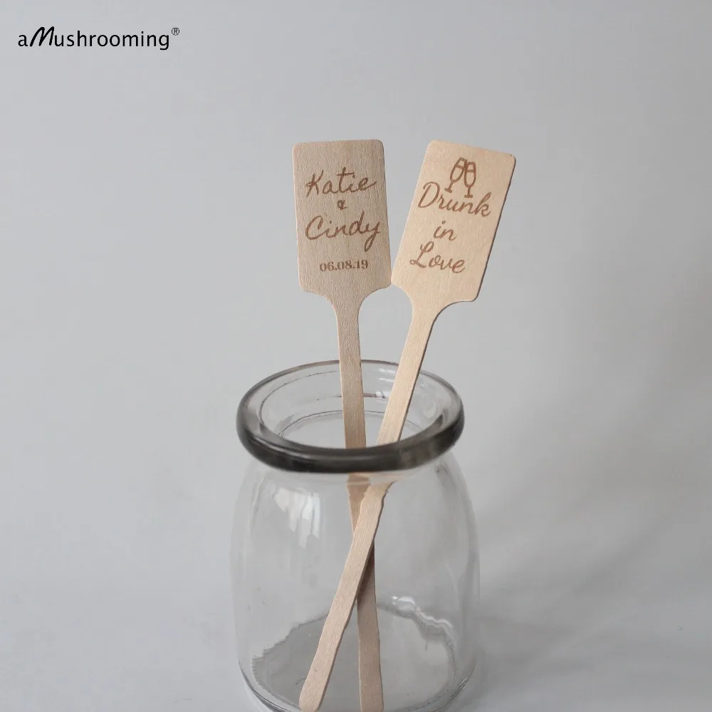

x100 Rustic Wedding Cocktail Stirrers Personalized Wooden Swizzle Sticks Drink Stir Sticks with Name and Date Engraved