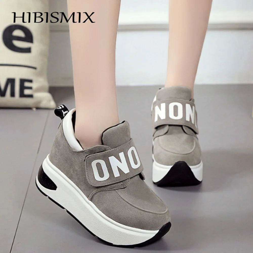 

HIBISMIX Women High Heel Shoes Fashion Platform Internal Increased Height Loafers Hook Loop Women Sneakers Casual Shoes 1130