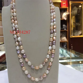 NEW Natural freshwater pearl 8-9 mm barlow irregular white pink purple necklace 48 inches