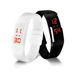 Силиконовые светодио дный спортивные часы Для мужчин женское платье Дети Электронные светодио дный цифровые часы человек дамы утром бег