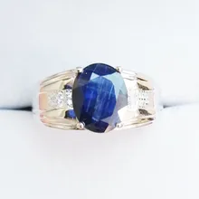 Мужское кольцо с натуральным сапфиром,, натуральный настоящий сапфир, серебро 925 пробы, 3.2ct, драгоценный камень# FM18083104