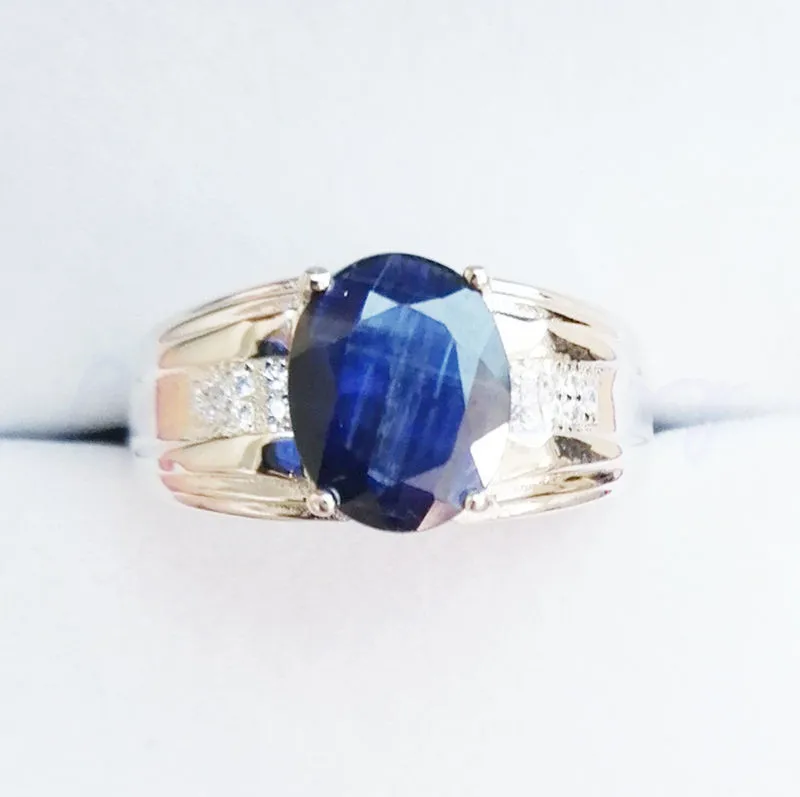 

Men ring Natural real sapphire ring Free shipping 925 sterling silver 3.2ct gemstone Fine jewelry J8083104
