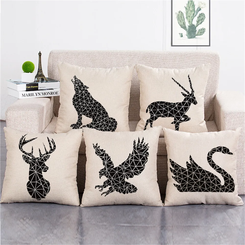 Home textile decorative throw pillow case cover square animals black