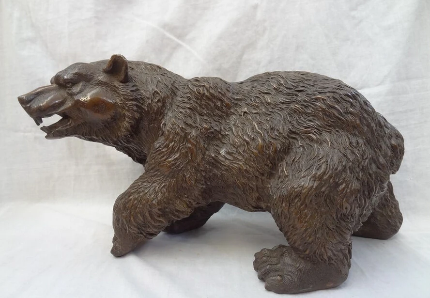 

USPS to USA S1700 16" Folk Chinese Bronze Animals Lifelike Fierce Walk War Bear Statue Sculpture B0401