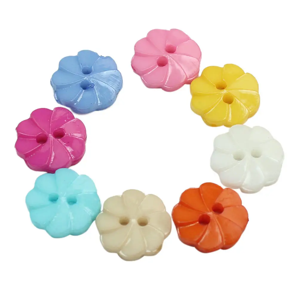 

100pcs/Lot Mixed Colors 13mm 2 Holes Round Flower Resin Button Fit Sewing Scrapbooking DIY Craft Decoration Clothing Accessories