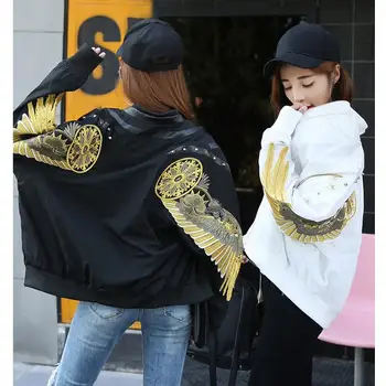 

Women Thickening printed letters Baseball Gray Bomber Jacket Harajuku thick warm streetwear printing Coat rock punk Outwear