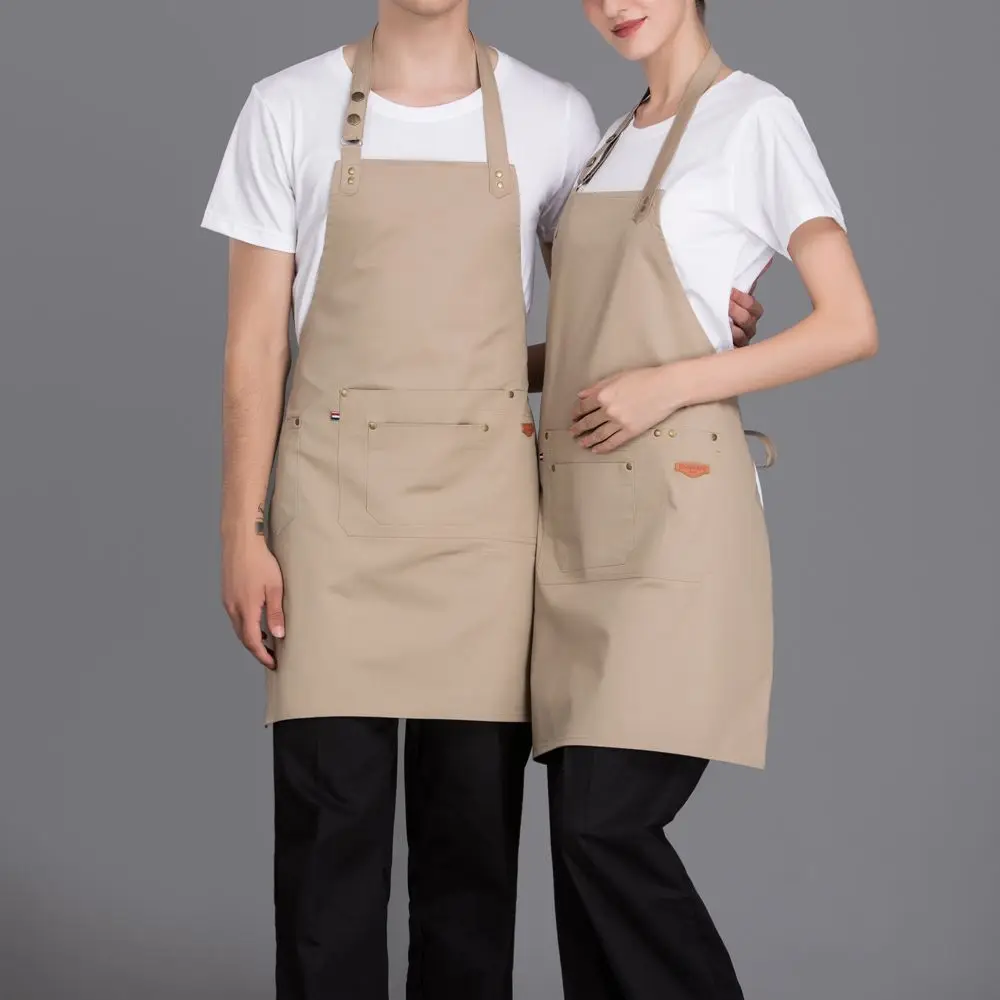 Pure Color Canvas Cotton Kitchen Apron Adjustable Cooking Work Apron For Woman Man Bib Coffee Shop BBQ Antifouling Dress Apron