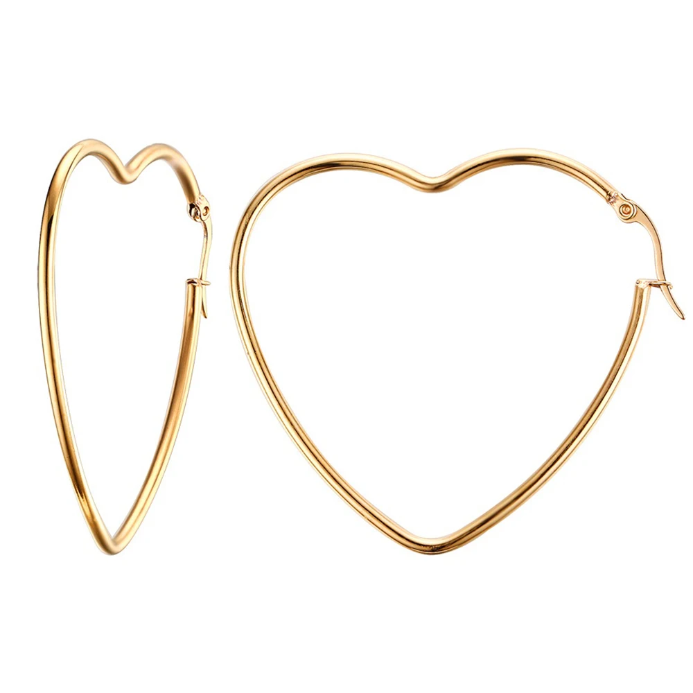 JHSL Brand Fashion Jewelry Cute Young Lady Women Big Heart Shape Hoop Earrings Gold Color Cocktail Party Gift