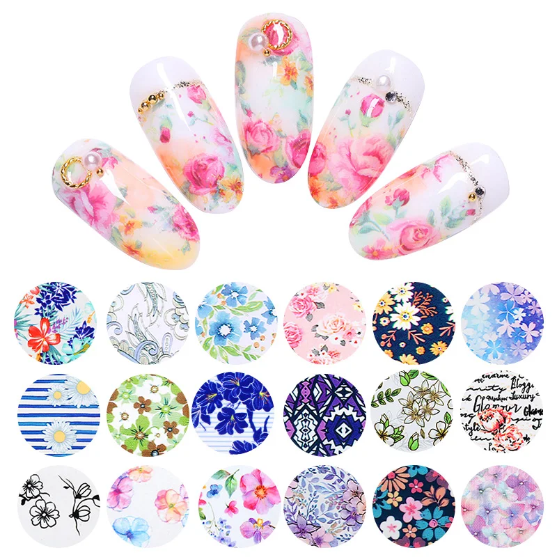 

Nail Foils Mixed Flower Color Patterns Design Water Transfer Sticker Decal DIY Nail Art Gel Polish Decoration Slider Tips