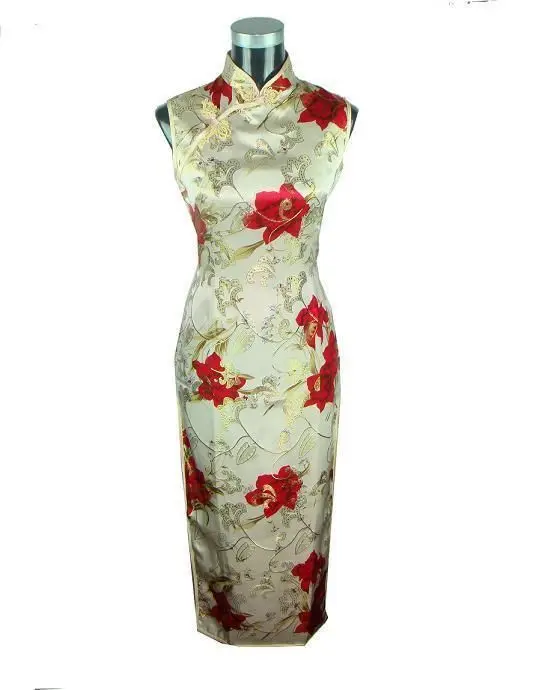 Женское Новое поступление платье в китайском традиционном стиле длинный Шелковый китайский женский халат вечернее китайское платье-Ципао цветок S M L XL XXL 3XL - Цвет: white