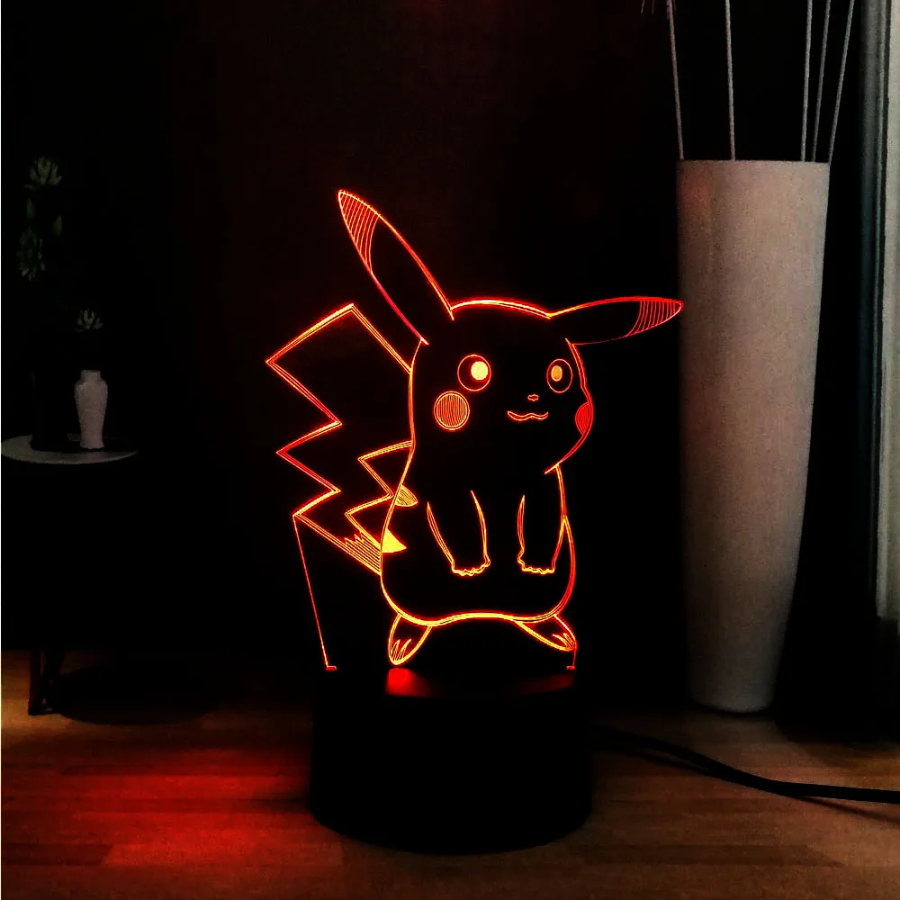 Милый покемон 3D иллюзия светильник Pikachu RGB 7 цветов светодиодный ночной